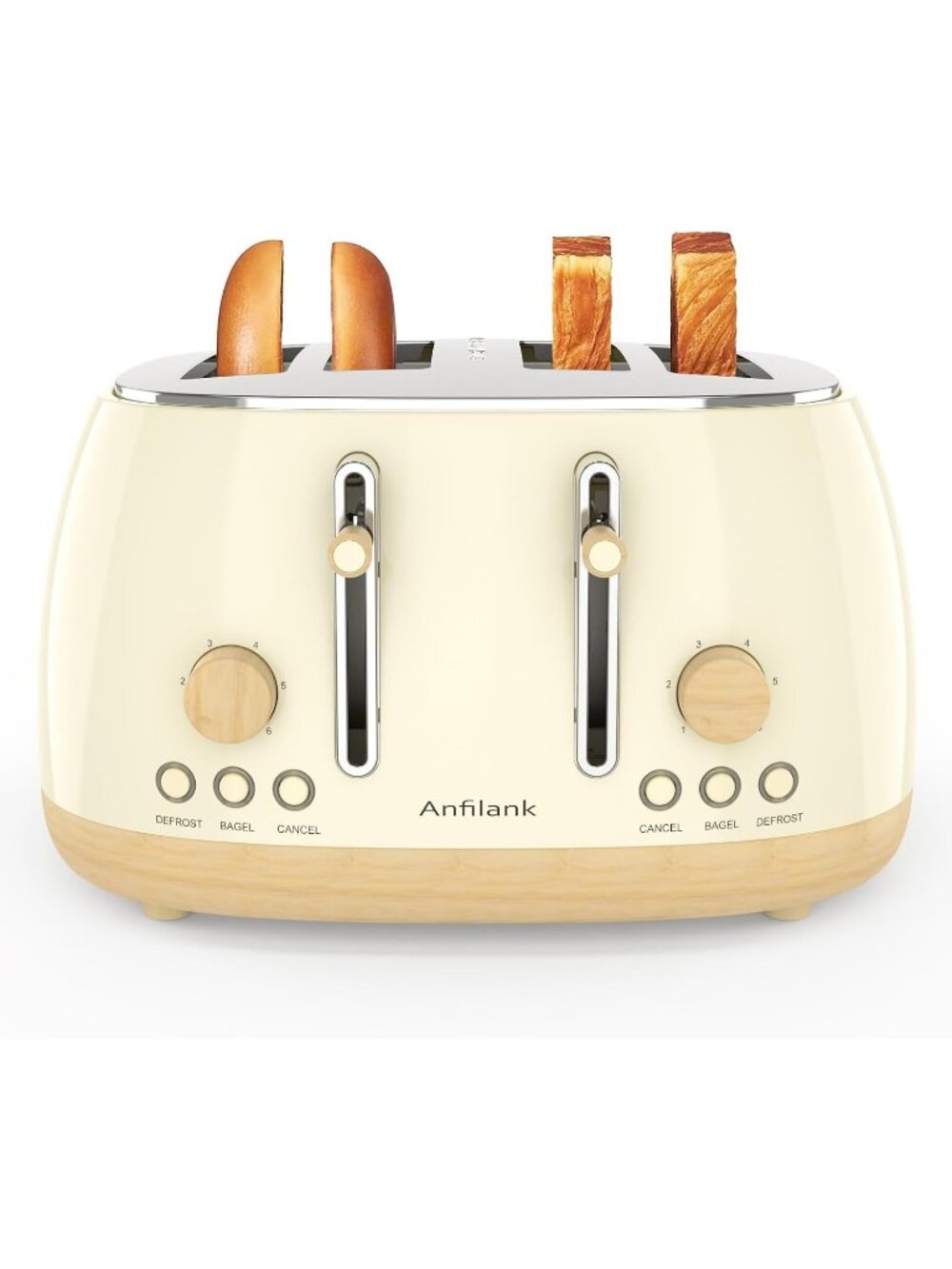 4 Slice Beige Defrost Retro Stainless Steel Extra Wide Slots Cancel Toaster